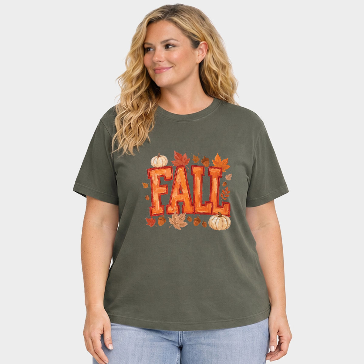 Fall Block Painted - Women's Plus Sized Garment Dyed Graphic T-Shirt