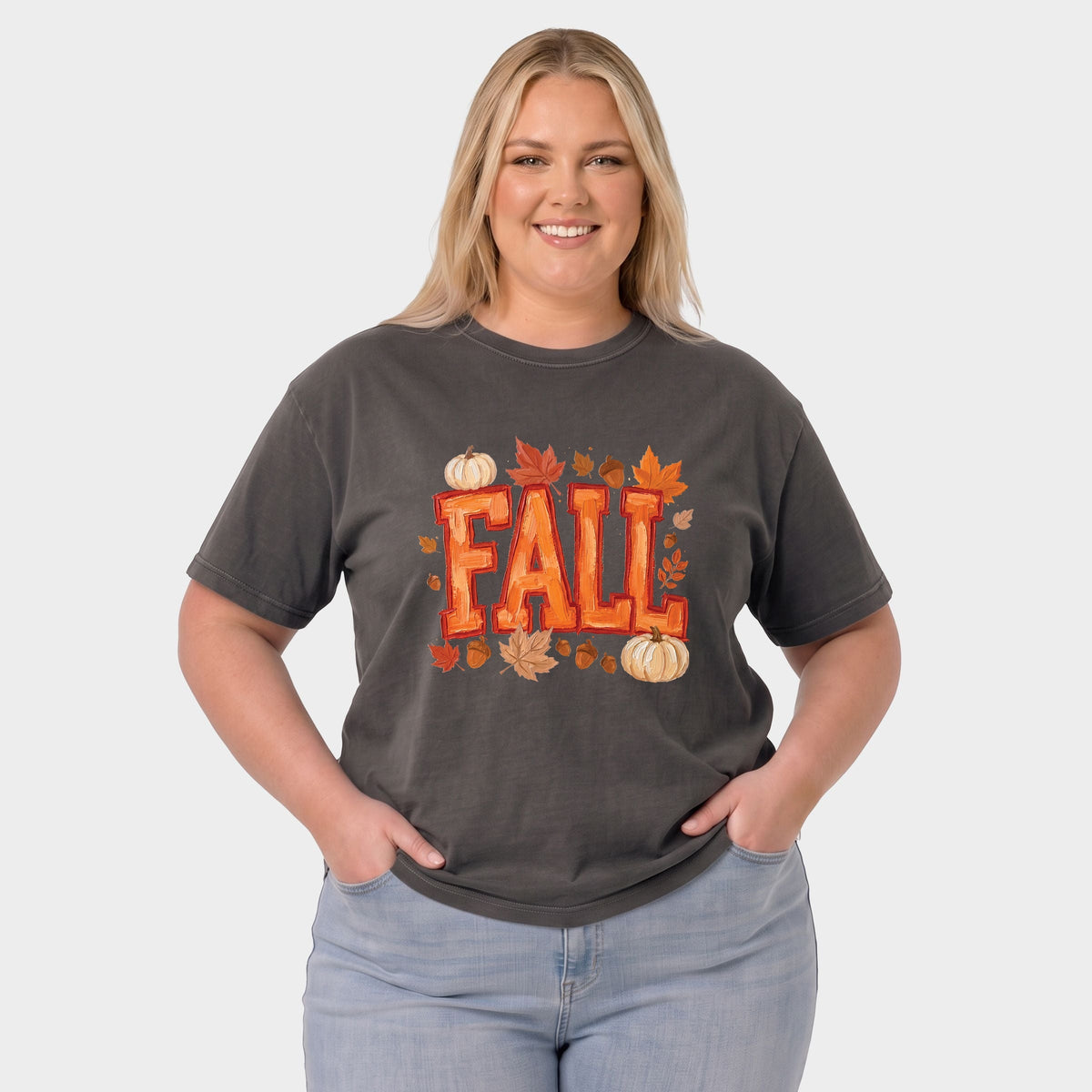 Fall Block Painted - Women's Plus Sized Garment Dyed Graphic T-Shirt