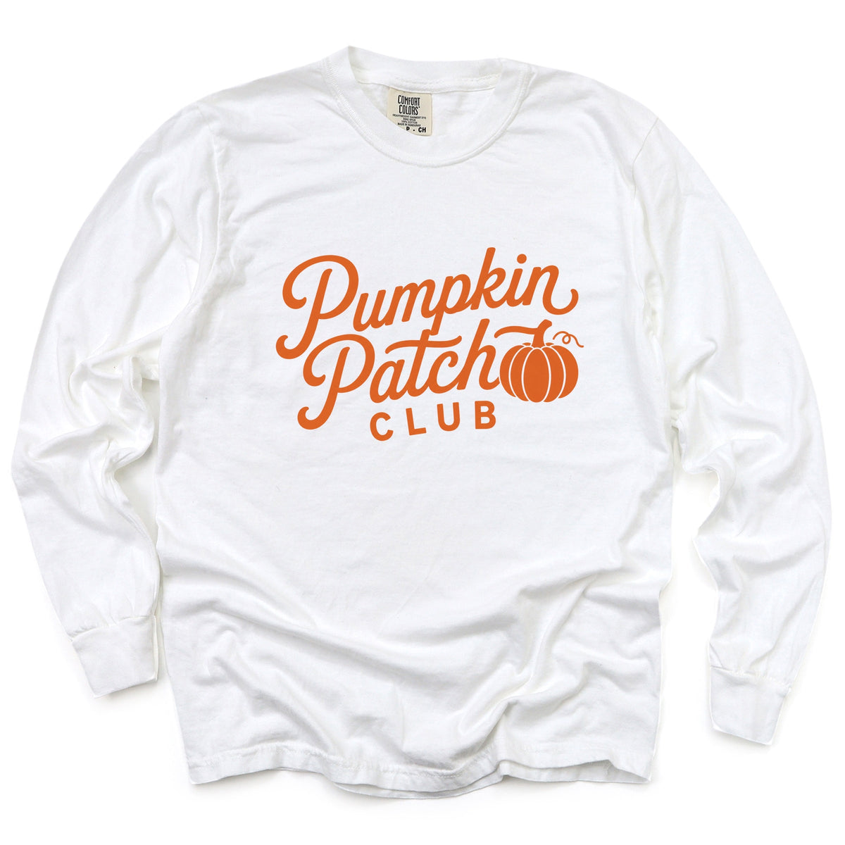 Pumpkin Patch Club Cursive - Women's Garment Dyed Long Sleeve Graphic T-Shirt