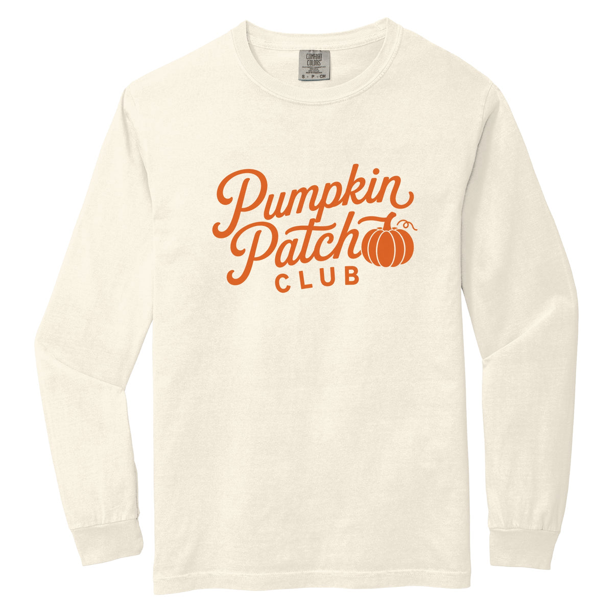 Pumpkin Patch Club Cursive - Women's Garment Dyed Long Sleeve Graphic T-Shirt