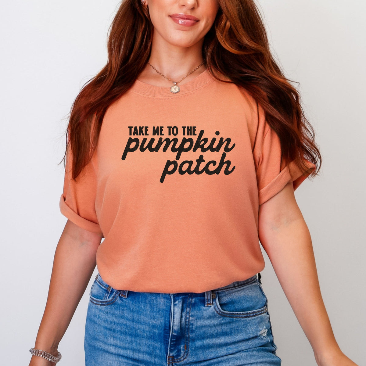 Take me to the Pumpkin Patch Cursive - Women's Garment Dyed Graphic T-Shirt