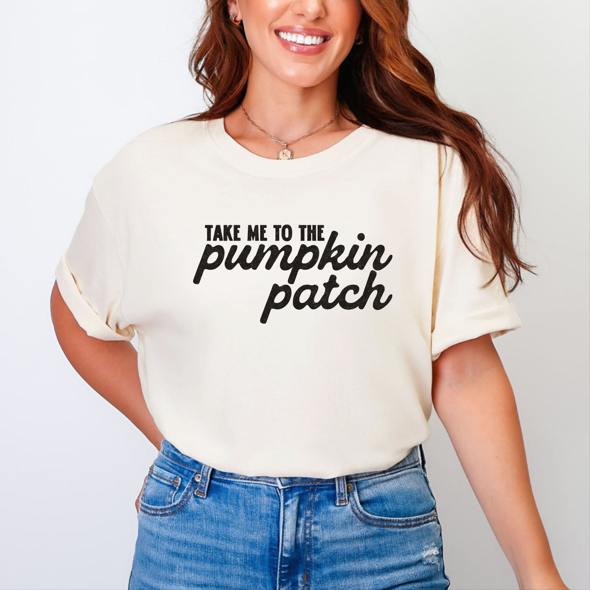 Take me to the Pumpkin Patch Cursive - Women's Garment Dyed Graphic T-Shirt