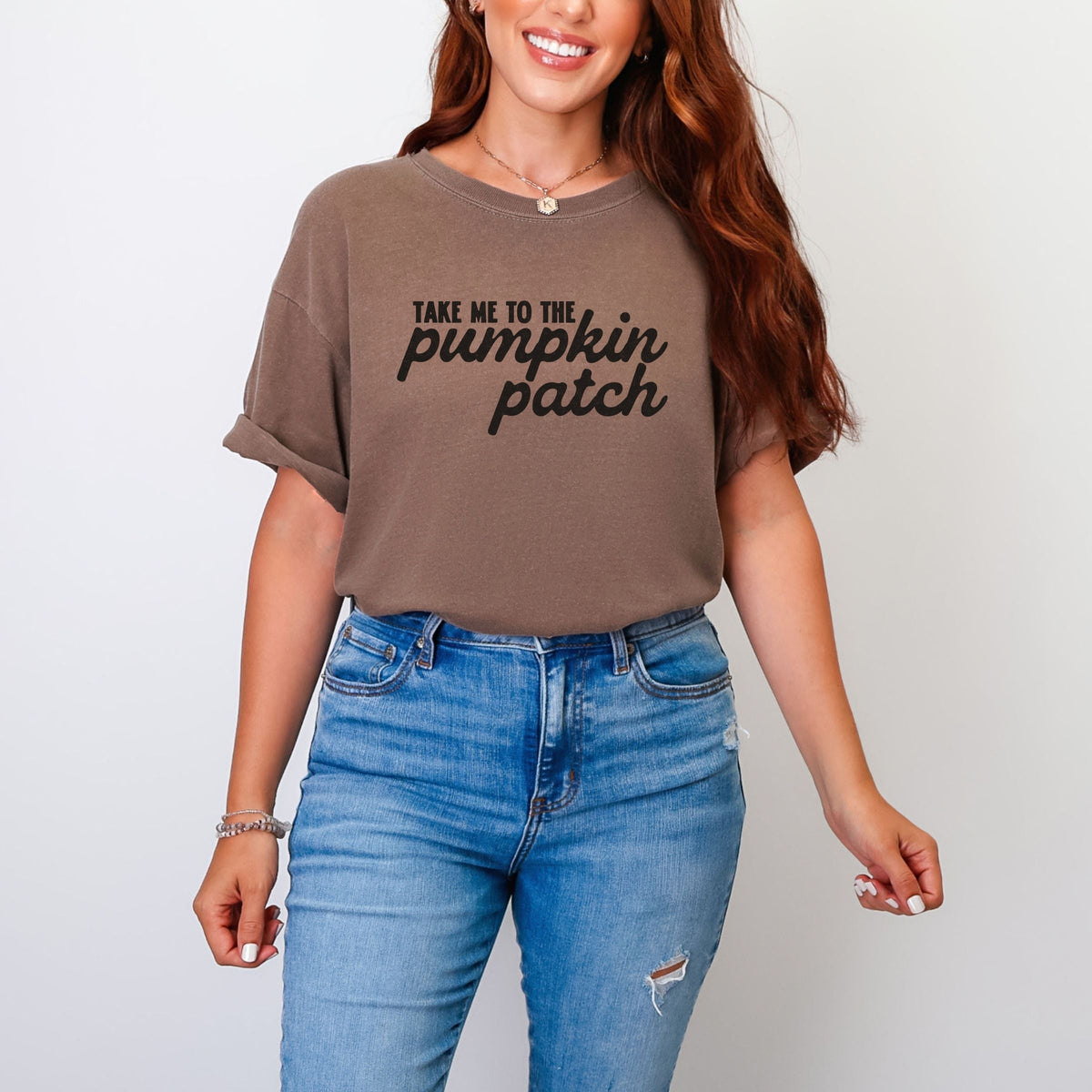Take me to the Pumpkin Patch Cursive - Women's Garment Dyed Graphic T-Shirt
