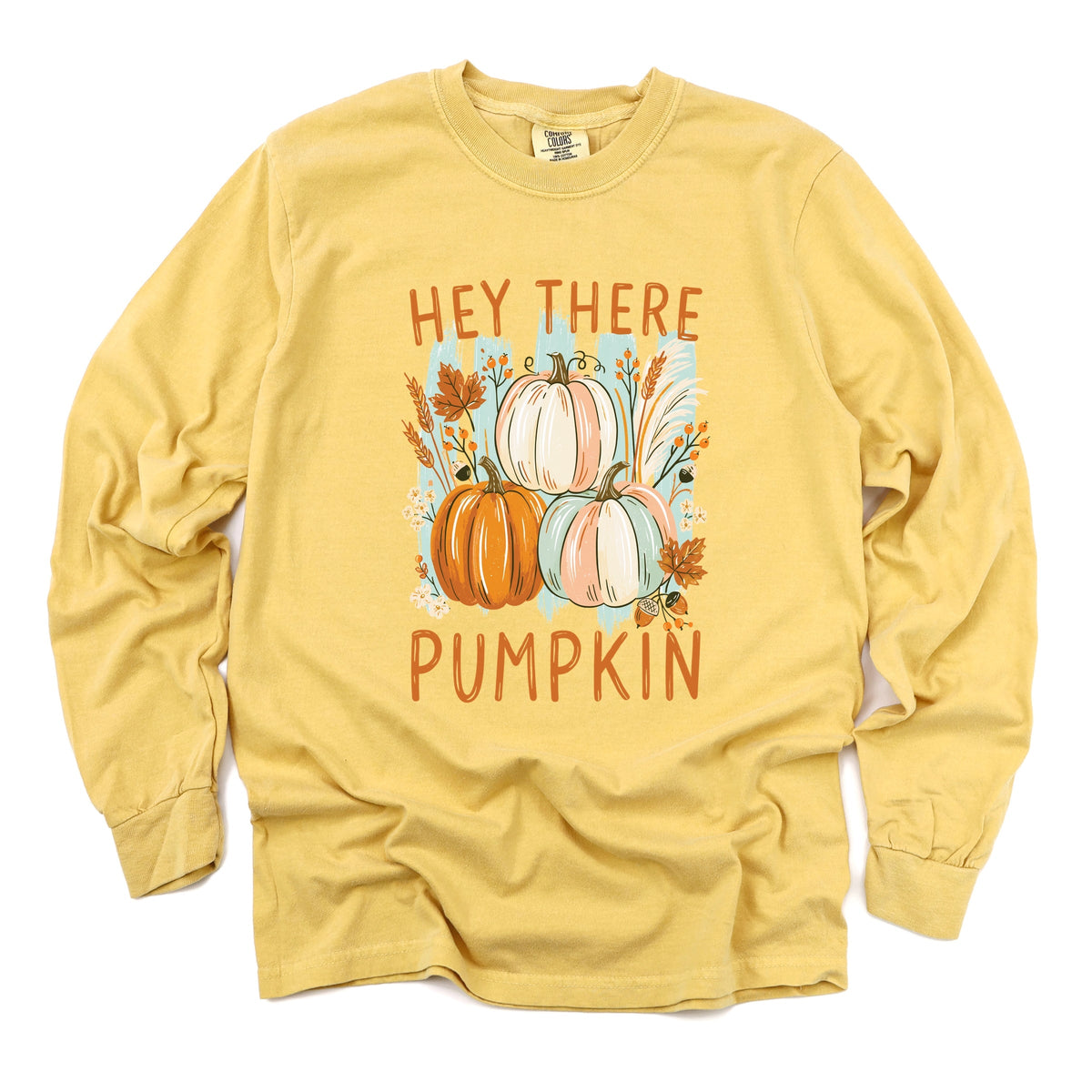 Hey There Pumpkin Fall Foliage - Women's Garment Dyed Long Sleeve Graphic T-Shirt