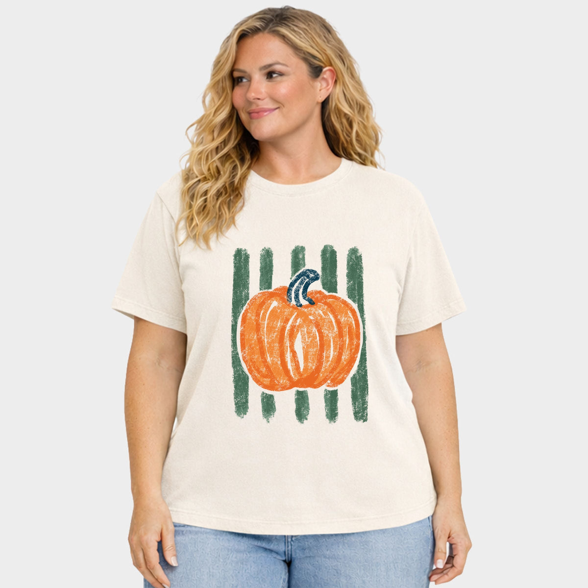 Distressed Pumpkin Stripes - Women's Plus Sized Garment Dyed Graphic T-Shirt