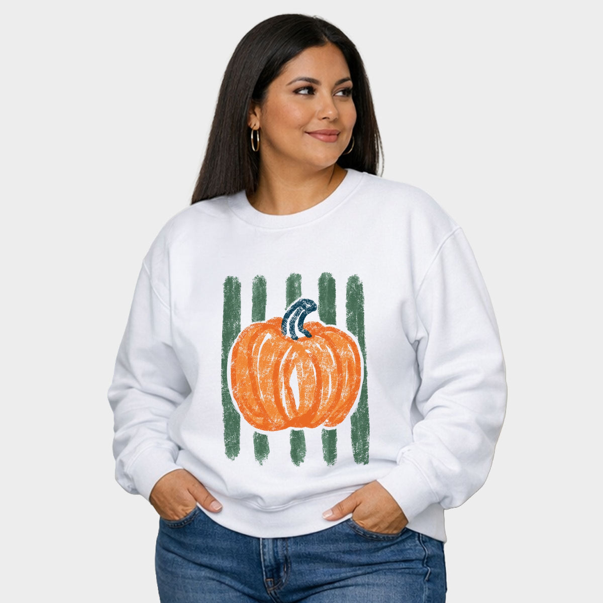 Distressed Pumpkin Stripes - Women's Plus Sized Graphic Sweatshirt