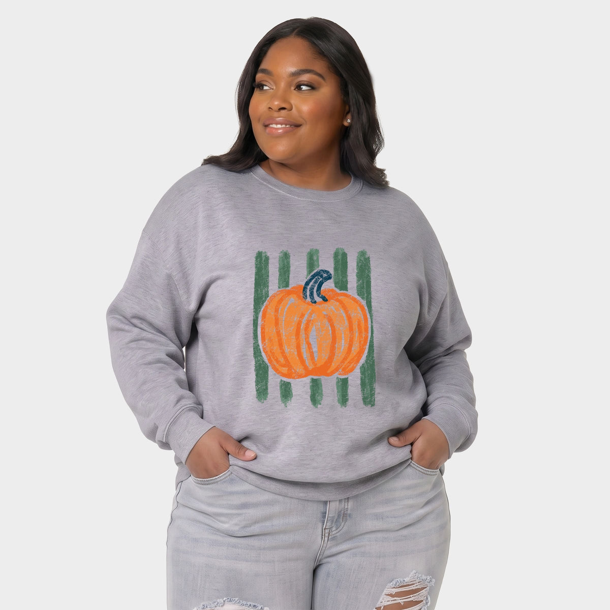 Distressed Pumpkin Stripes - Women's Plus Sized Graphic Sweatshirt