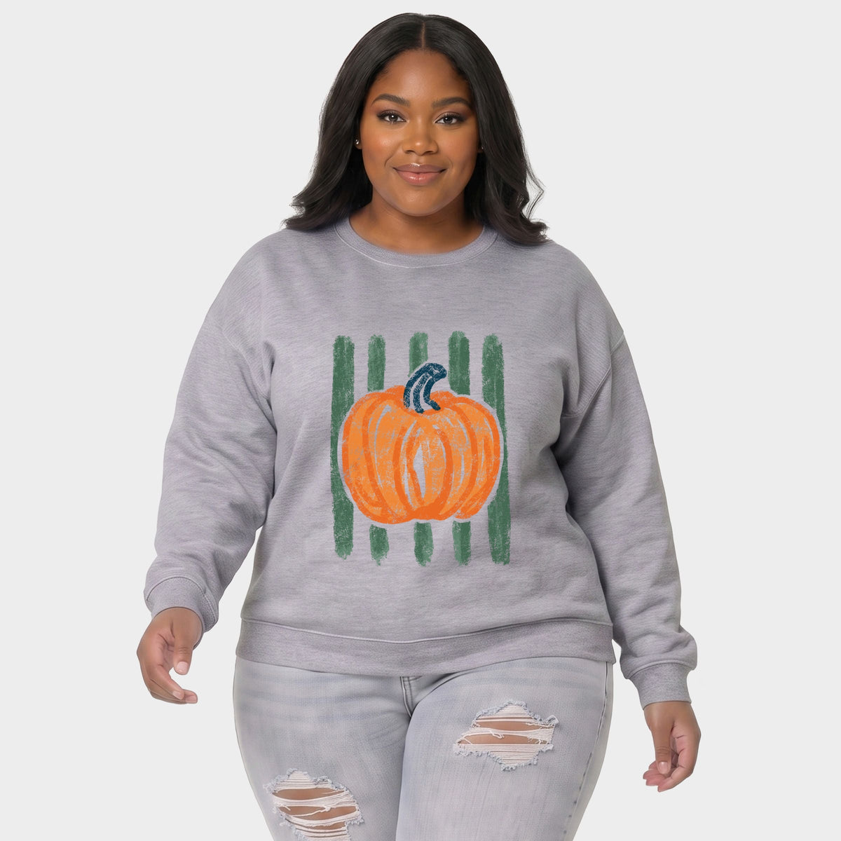 Distressed Pumpkin Stripes - Women's Plus Sized Graphic Sweatshirt