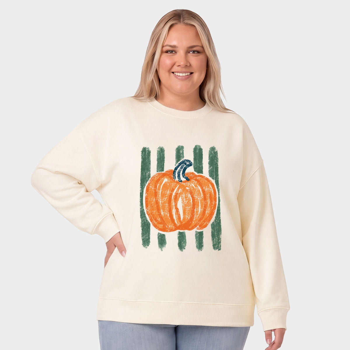 Distressed Pumpkin Stripes - Women's Plus Sized Graphic Sweatshirt