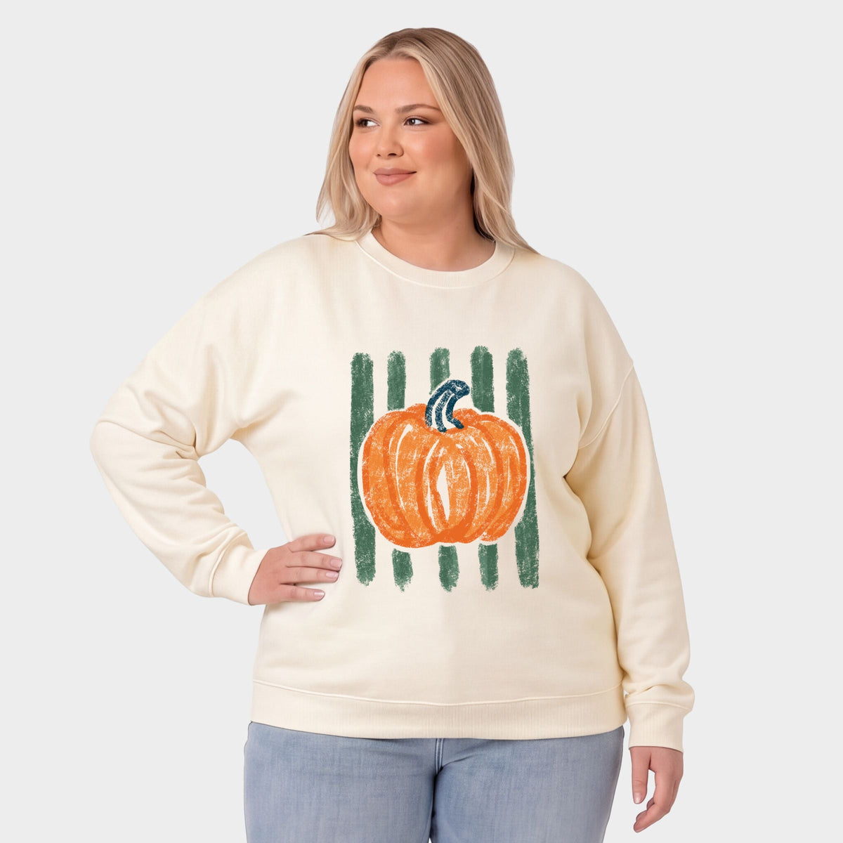 Distressed Pumpkin Stripes - Women's Plus Sized Graphic Sweatshirt