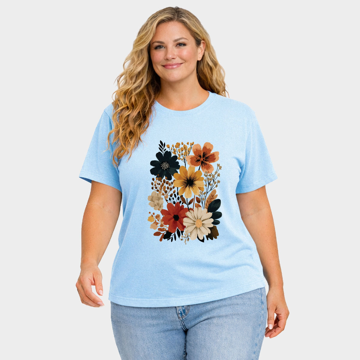 Autumn Floral - Women's Plus Sized Garment Dyed Graphic T-Shirt