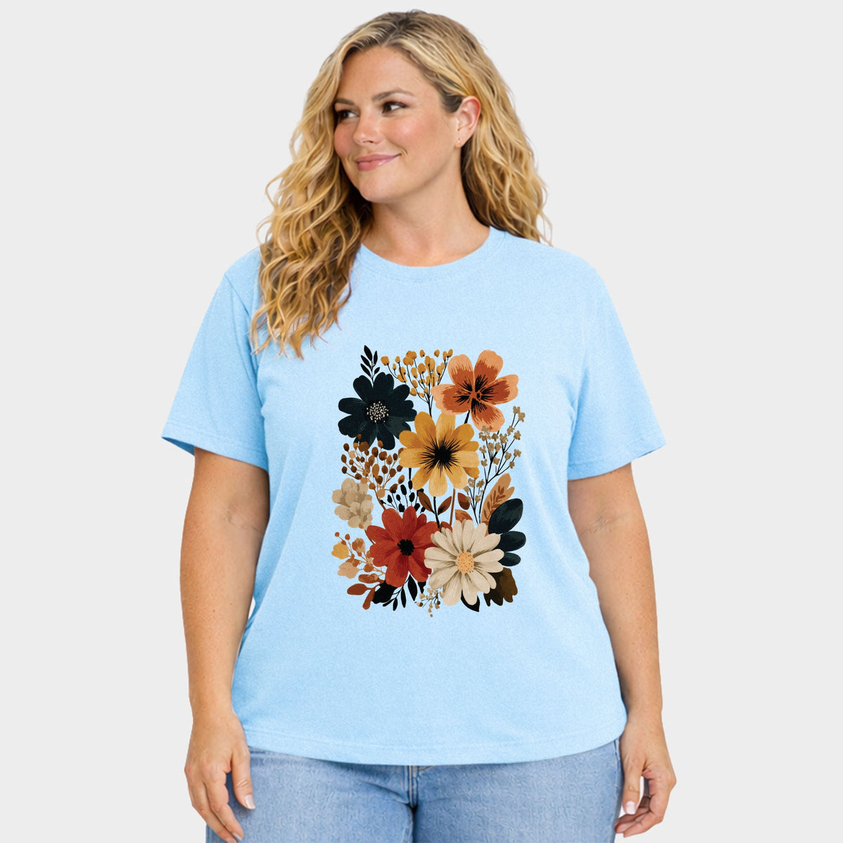 Autumn Floral - Women's Plus Sized Garment Dyed Graphic T-Shirt