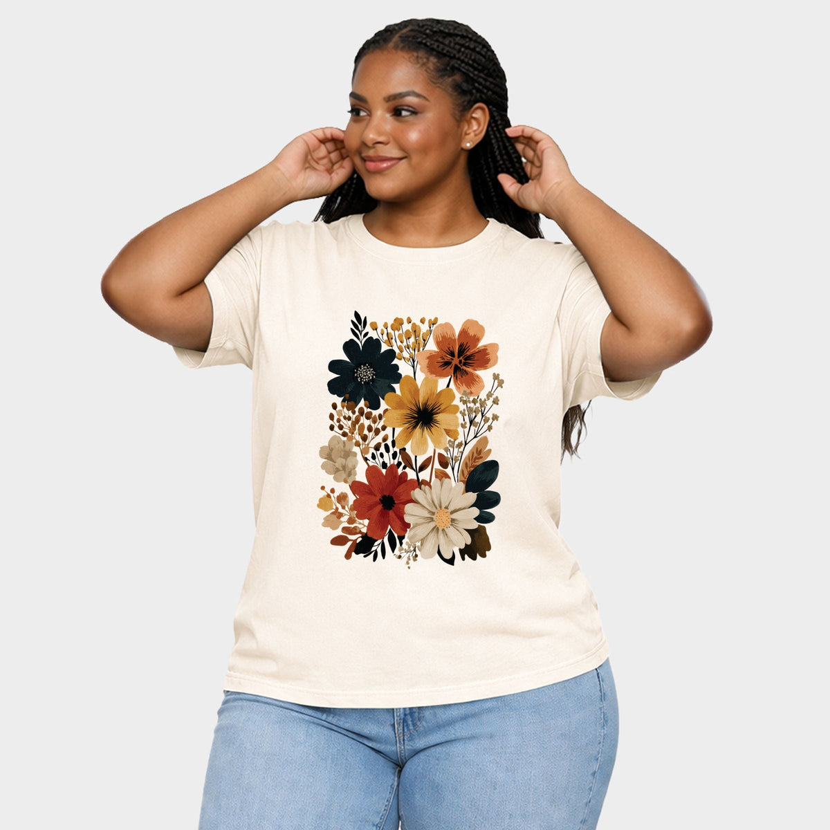 Autumn Floral - Women's Plus Sized Garment Dyed Graphic T-Shirt
