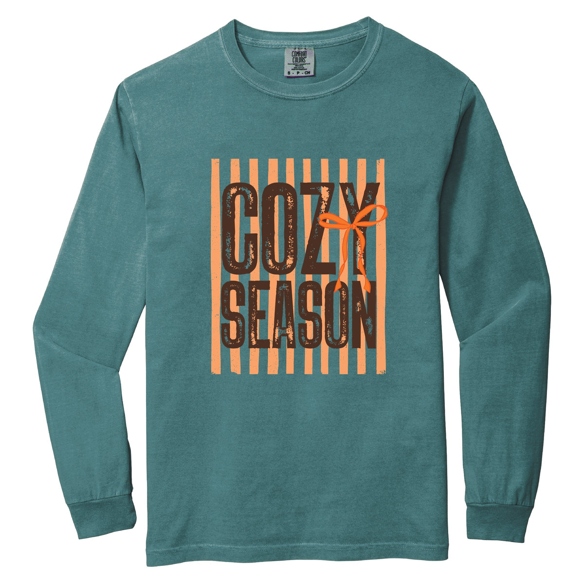 Cozy Season Coquette Stripes - Women's Garment Dyed Long Sleeve Graphic T-Shirt