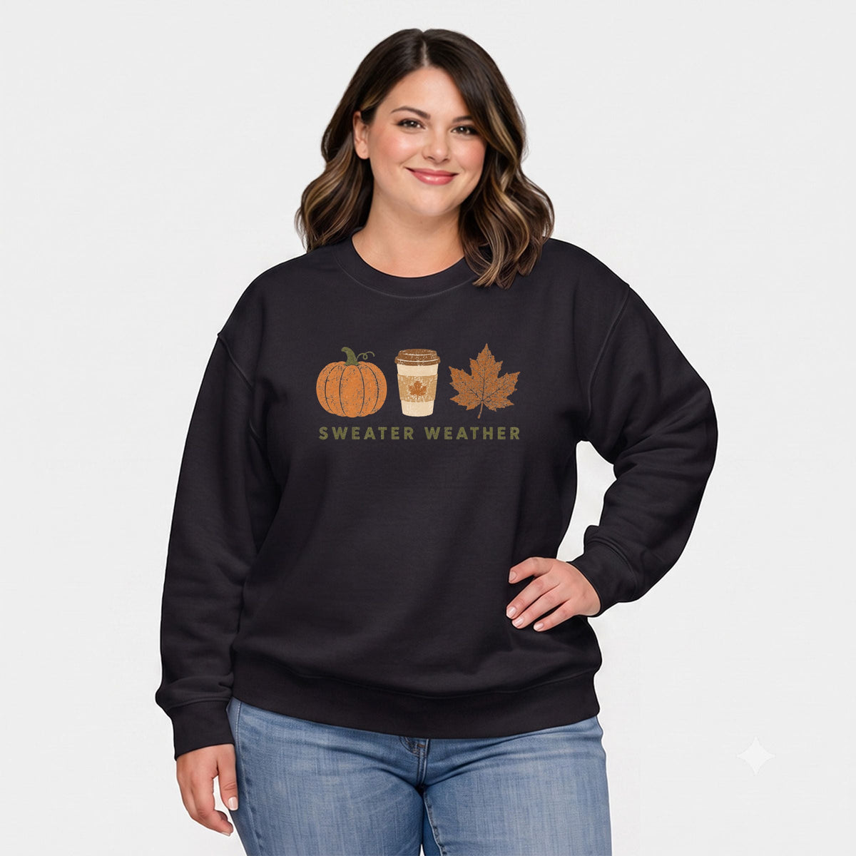 Sweater Weather Coffee Cup - Women's Plus Sized Graphic Sweatshirt