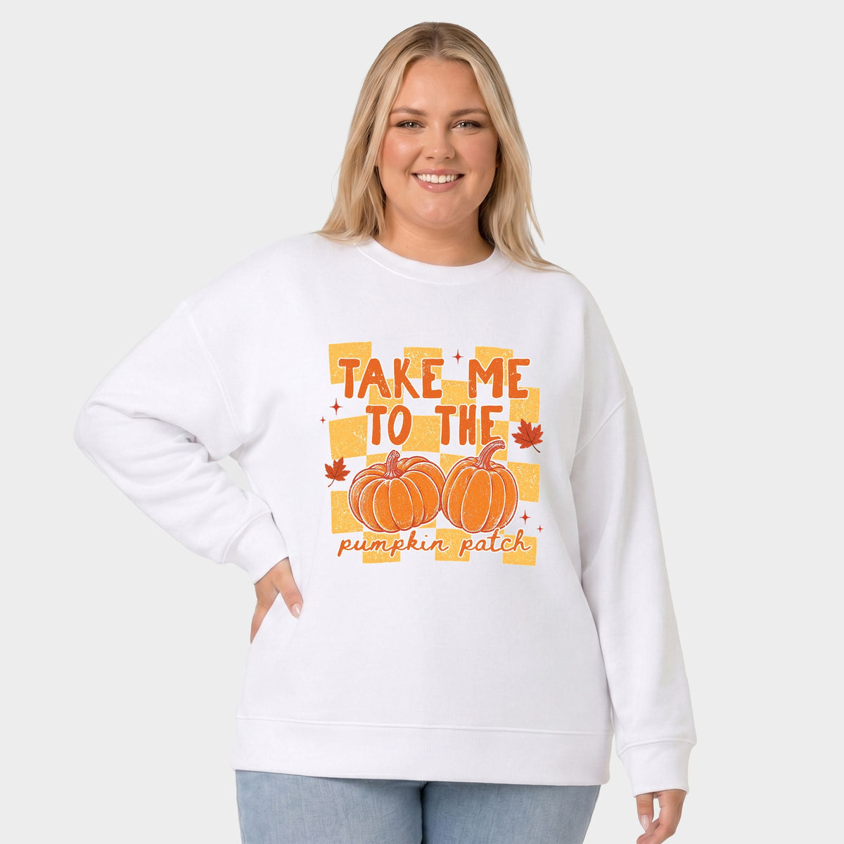 Take me to the Pumpkin Patch Checkered - Women's Plus Sized Graphic Sweatshirt