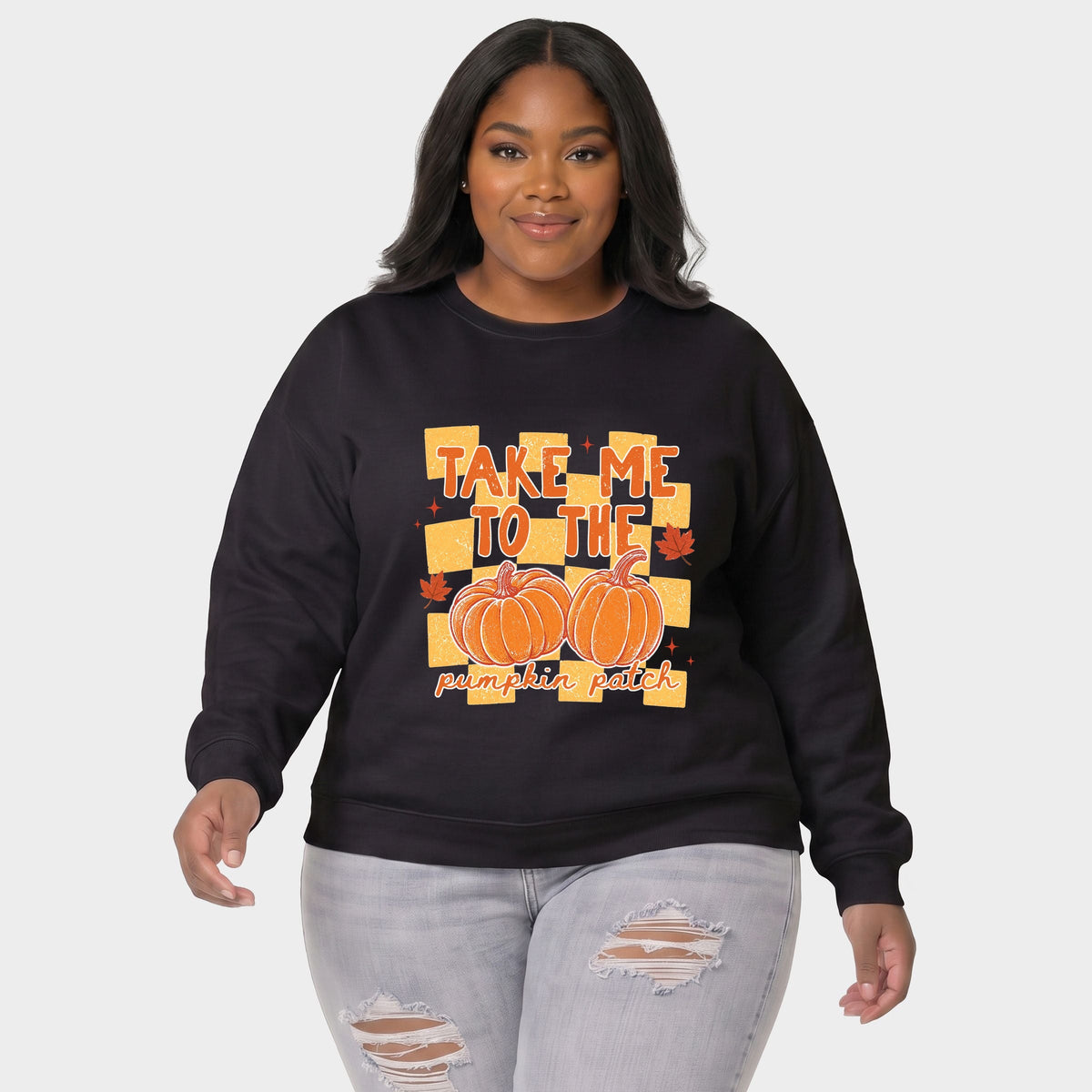 Take me to the Pumpkin Patch Checkered - Women's Plus Sized Graphic Sweatshirt
