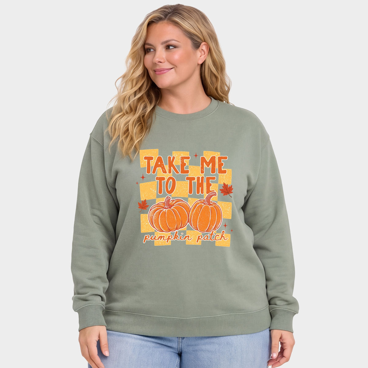 Take me to the Pumpkin Patch Checkered - Women's Plus Sized Graphic Sweatshirt