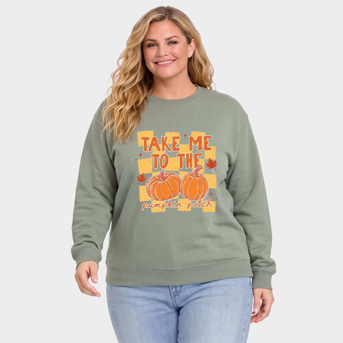 Take me to the Pumpkin Patch Checkered - Women's Plus Sized Graphic Sweatshirt