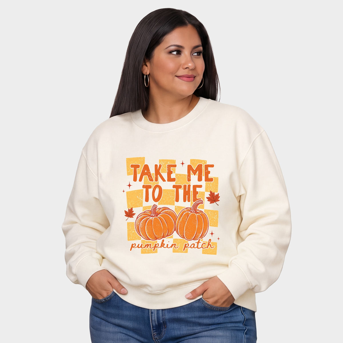 Take me to the Pumpkin Patch Checkered - Women's Plus Sized Graphic Sweatshirt