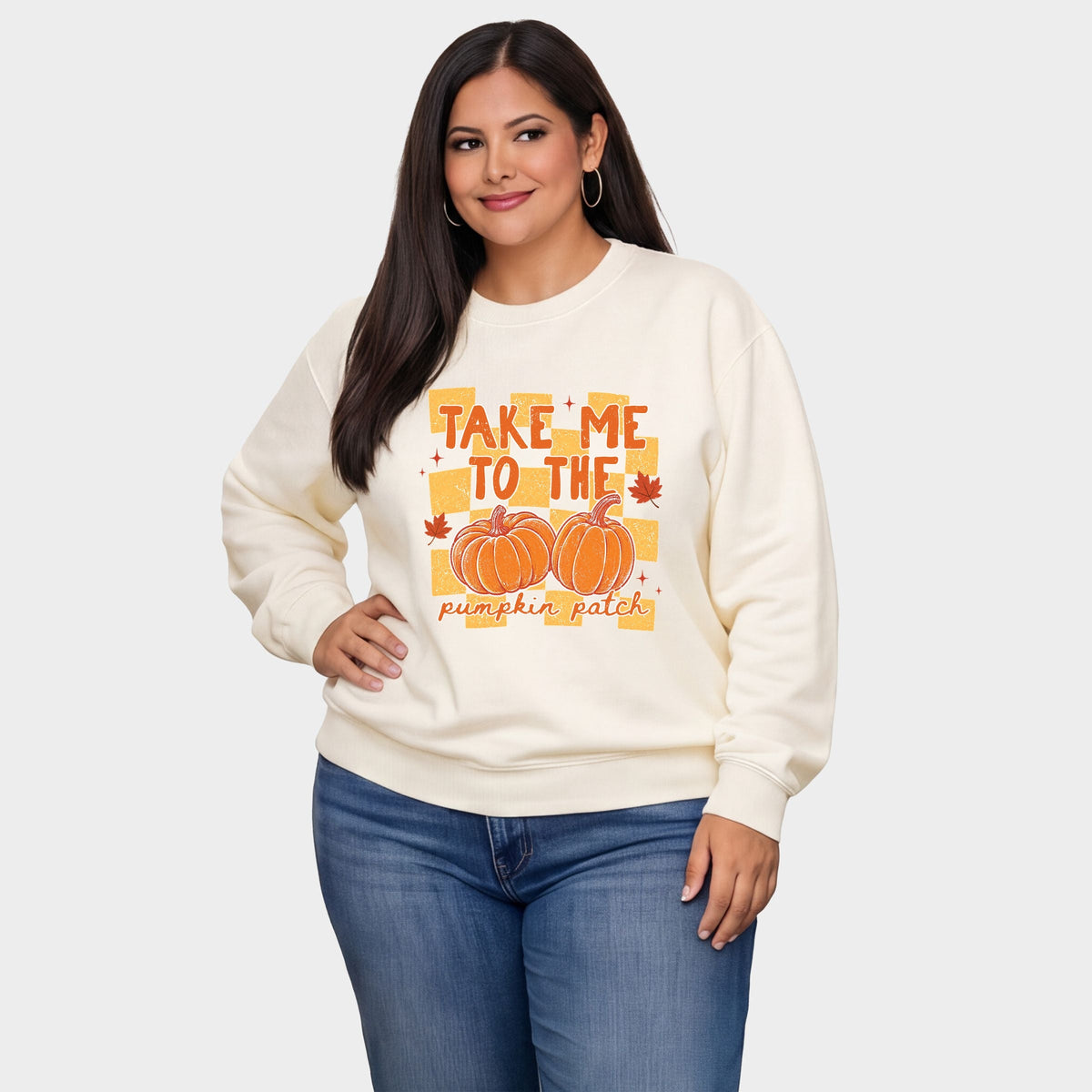 Take me to the Pumpkin Patch Checkered - Women's Plus Sized Graphic Sweatshirt