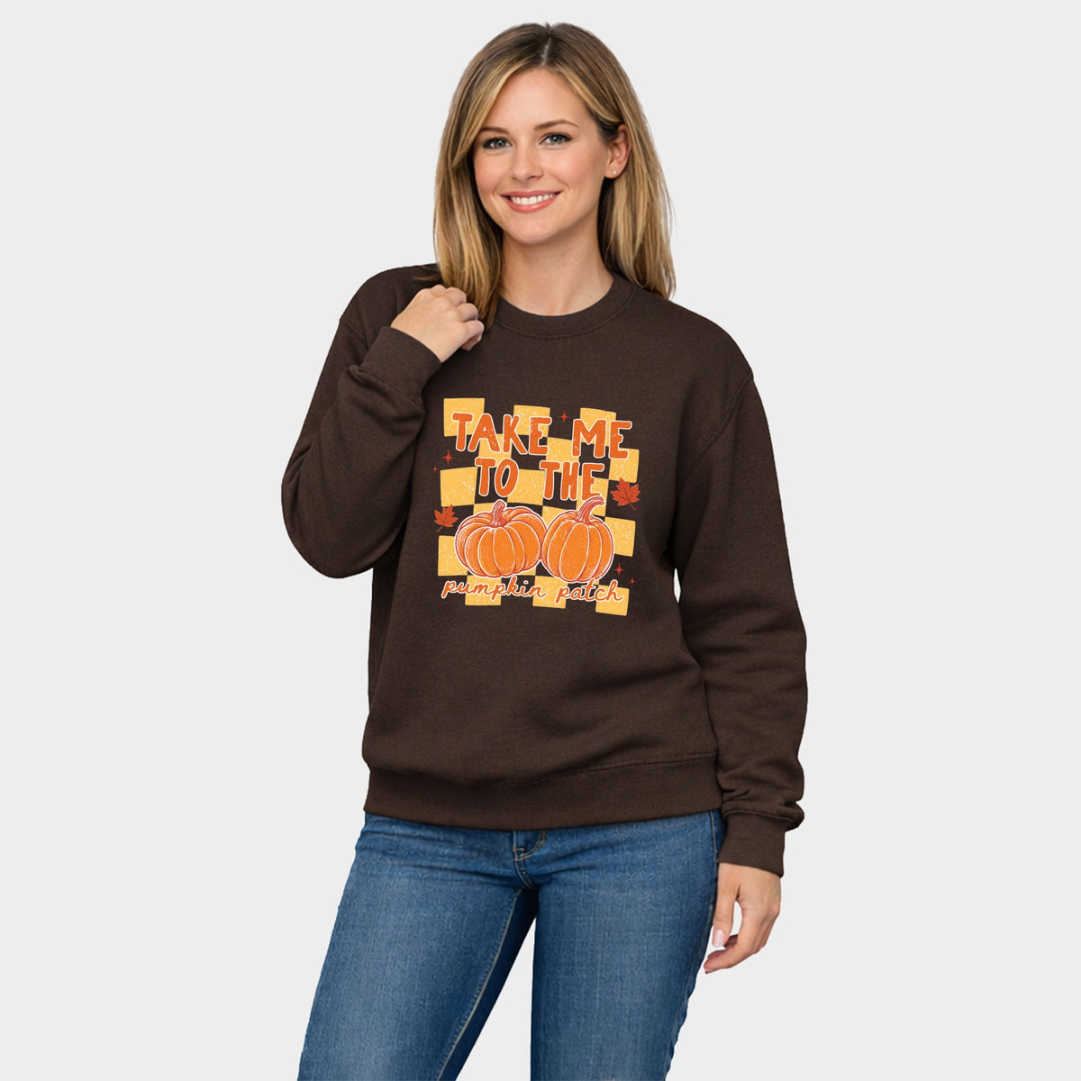 Take me to the Pumpkin Patch Checkered -  Women's Graphic Sweatshirt