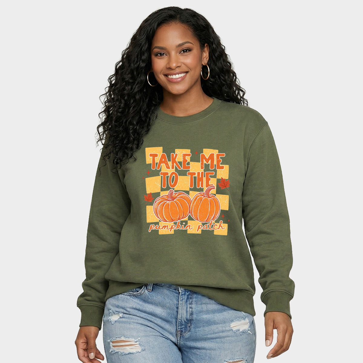 Take me to the Pumpkin Patch Checkered -  Women's Graphic Sweatshirt
