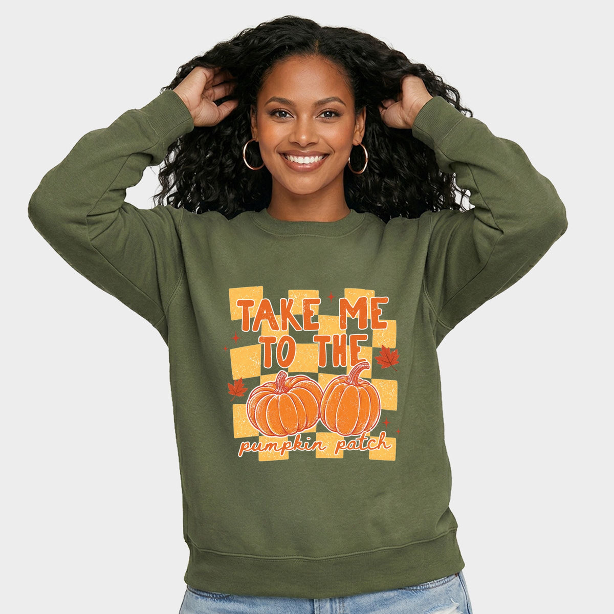 Take me to the Pumpkin Patch Checkered -  Women's Graphic Sweatshirt