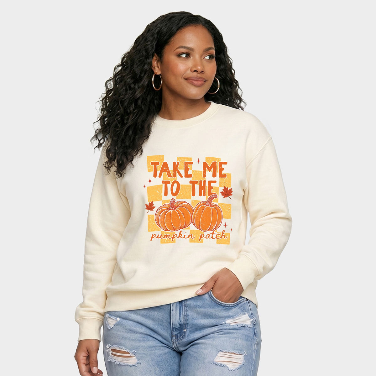 Take me to the Pumpkin Patch Checkered -  Women's Graphic Sweatshirt