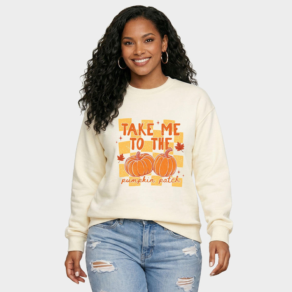 Take me to the Pumpkin Patch Checkered -  Women's Graphic Sweatshirt