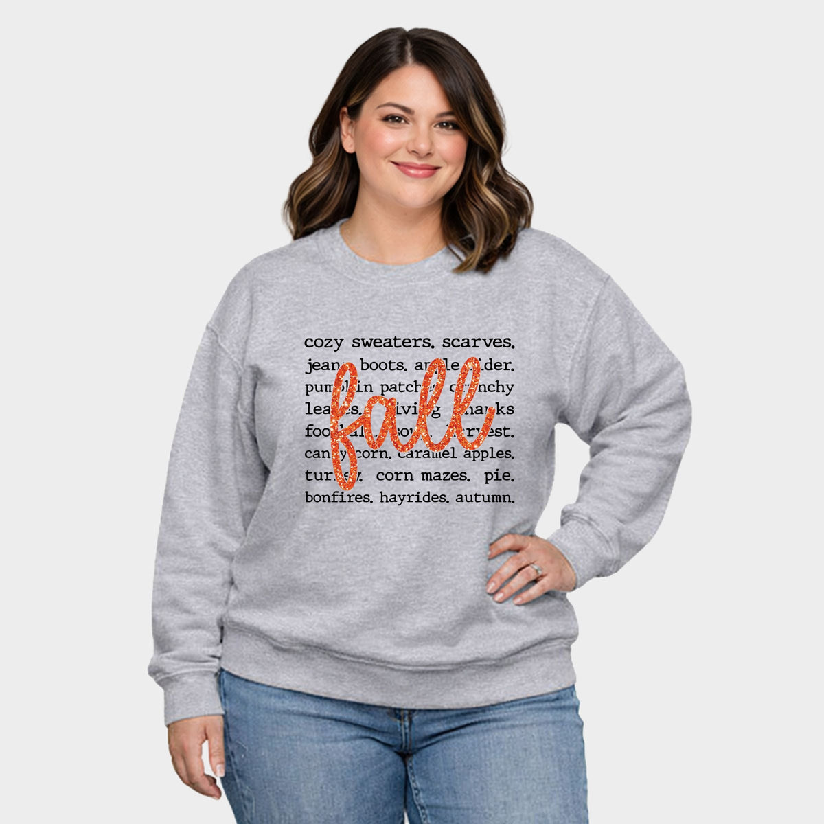 Fall Cursive Text Glitter - Women's Plus Sized Graphic Sweatshirt