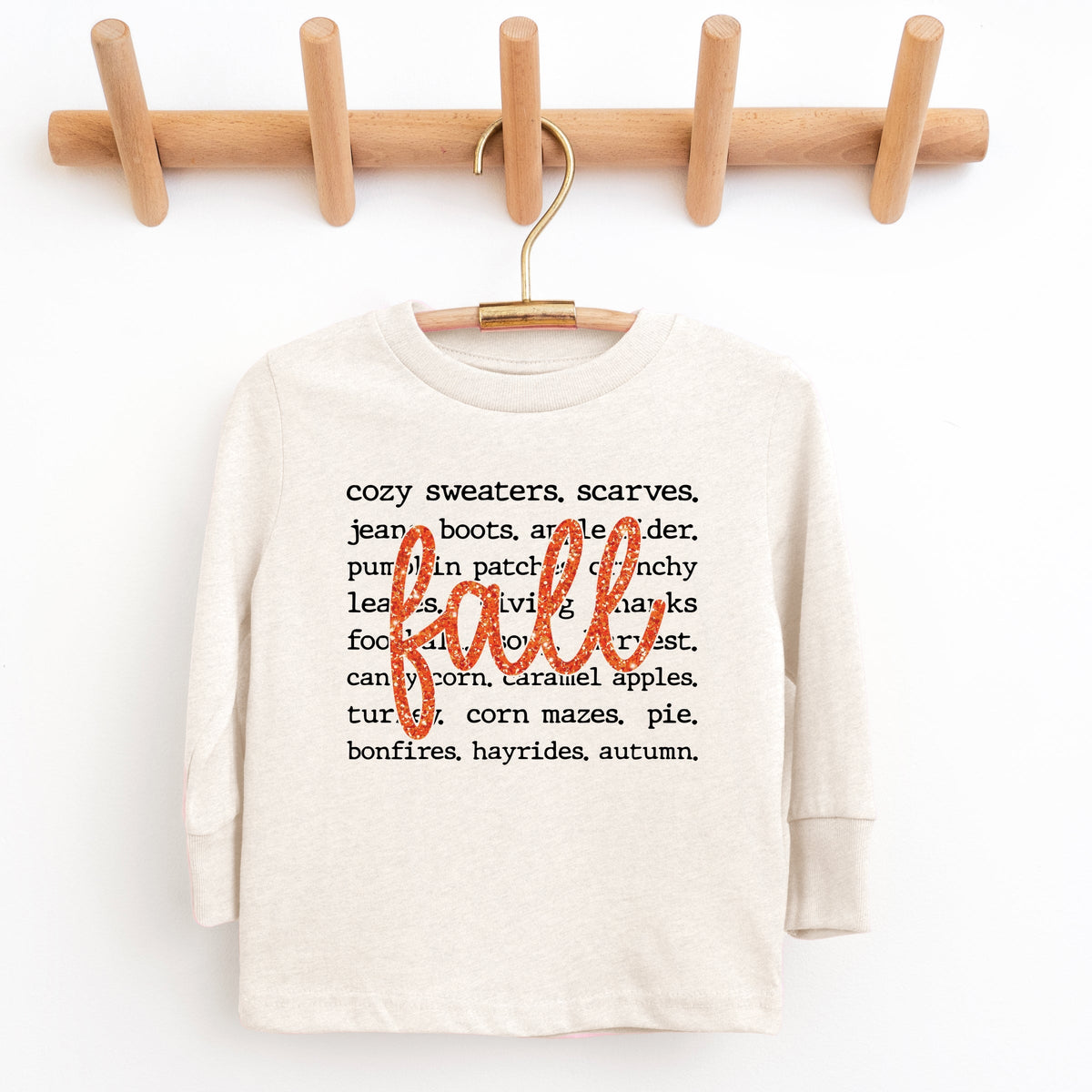 Fall Cursive Text Glitter - Youth Long Sleeve Graphic T-Shirt