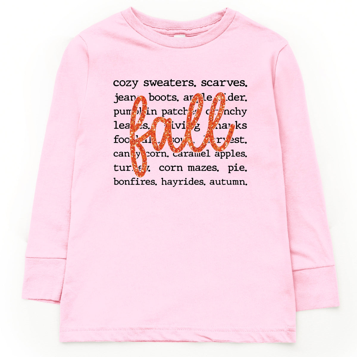 Fall Cursive Text Glitter - Youth Long Sleeve Graphic T-Shirt