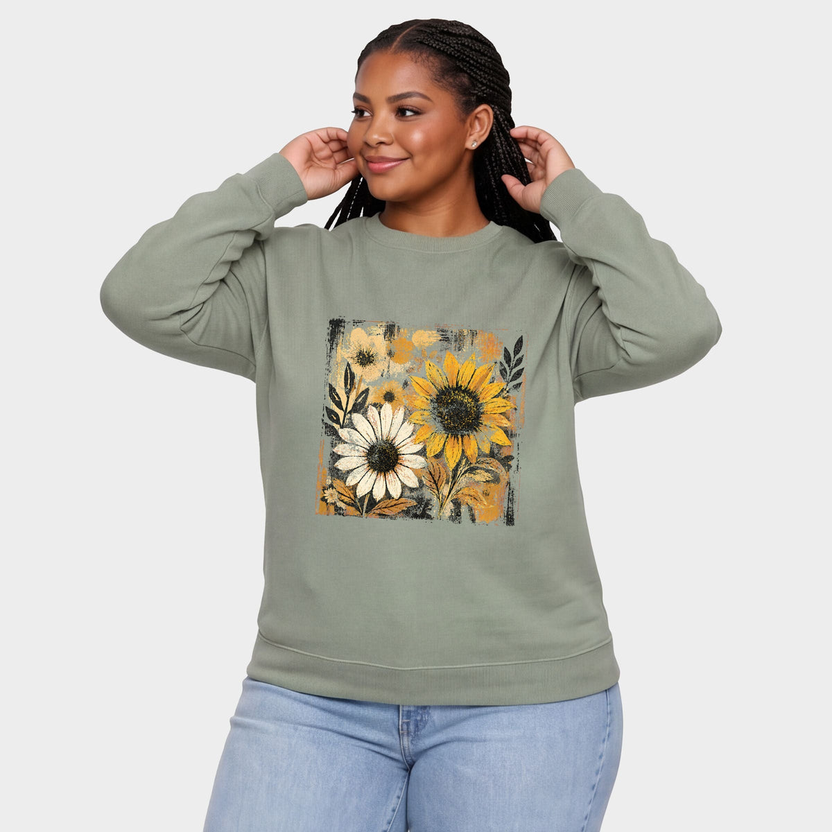 Fall Sunflowers Distressed - Women's Plus Sized Graphic Sweatshirt