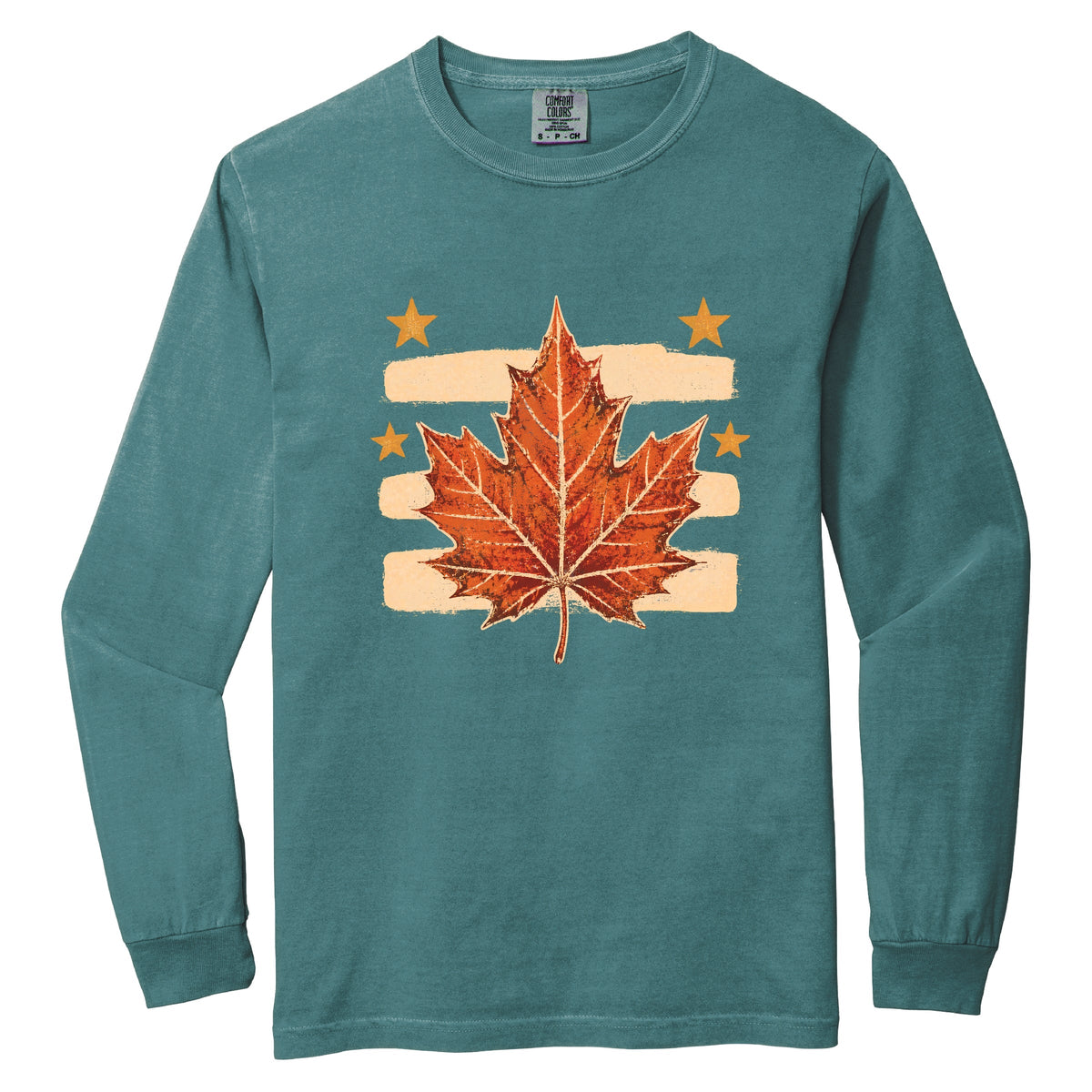 Fall Leaf Stripes - Women's Garment Dyed Long Sleeve Graphic T-Shirt