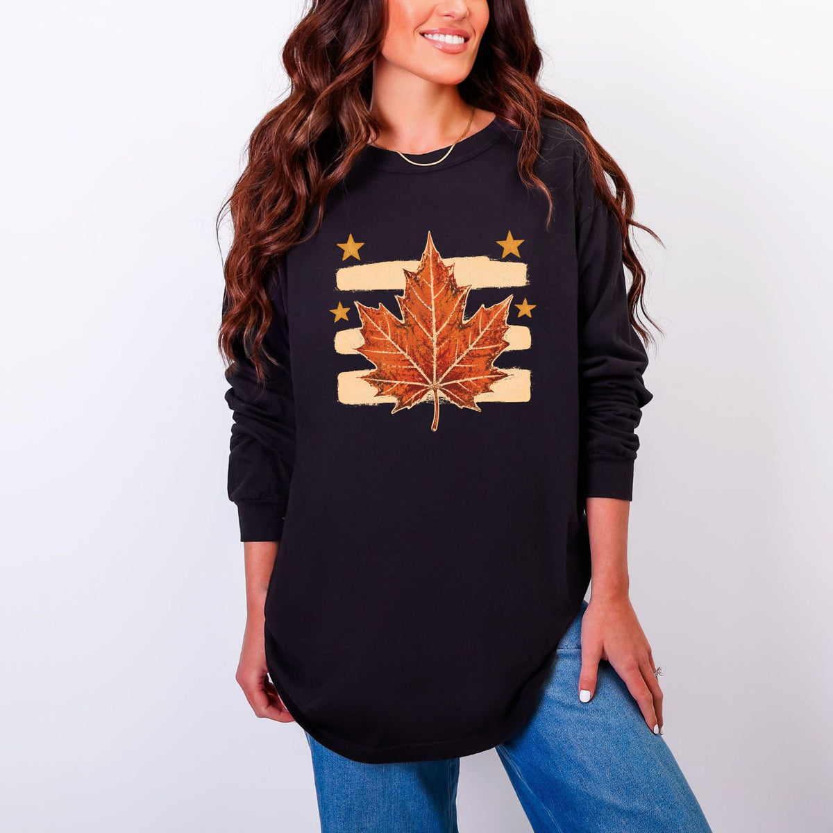 Fall Leaf Stripes - Women's Garment Dyed Long Sleeve Graphic T-Shirt