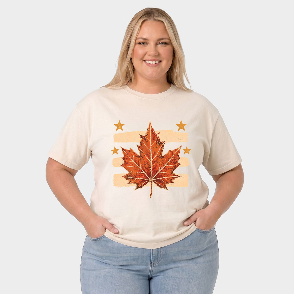 Fall Leaf Stripes - Women's Plus Sized Garment Dyed Graphic T-Shirt