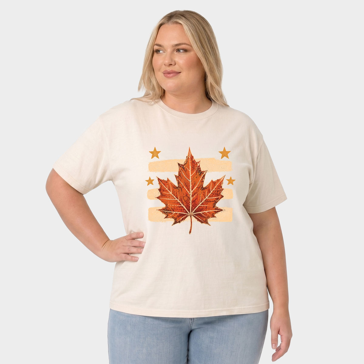 Fall Leaf Stripes - Women's Plus Sized Garment Dyed Graphic T-Shirt