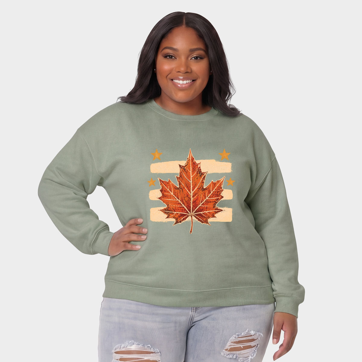 Fall Leaf Stripes - Women's Plus Sized Graphic Sweatshirt