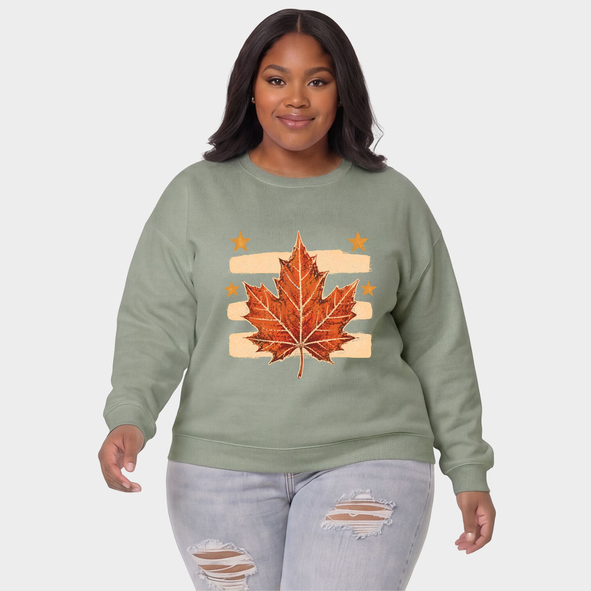 Fall Leaf Stripes - Women's Plus Sized Graphic Sweatshirt
