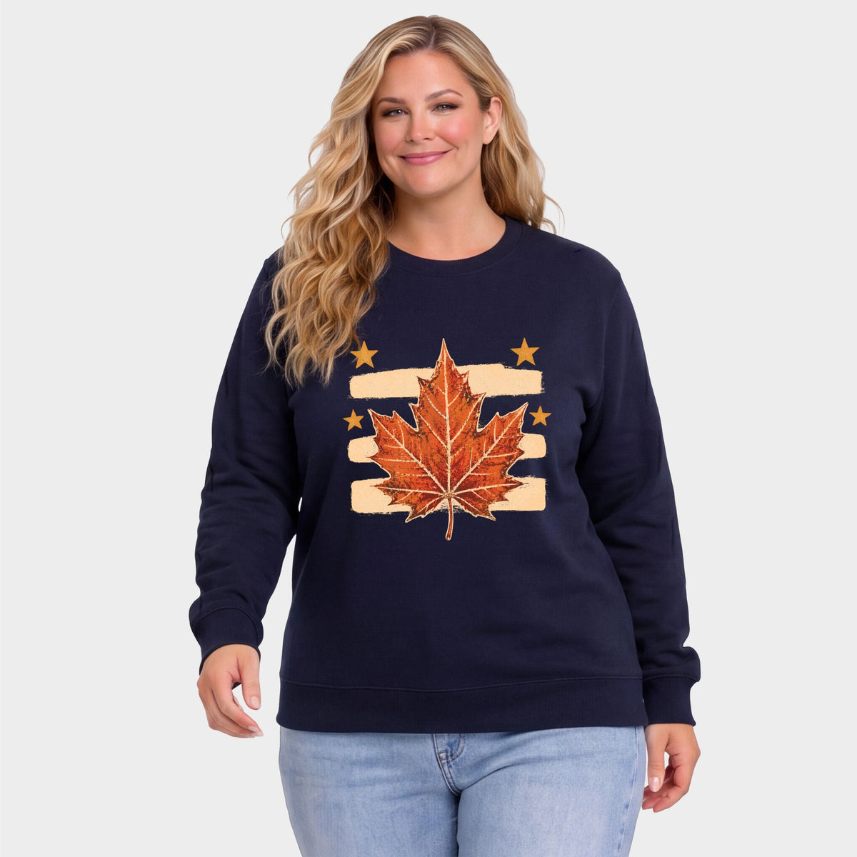 Fall Leaf Stripes - Women's Plus Sized Graphic Sweatshirt