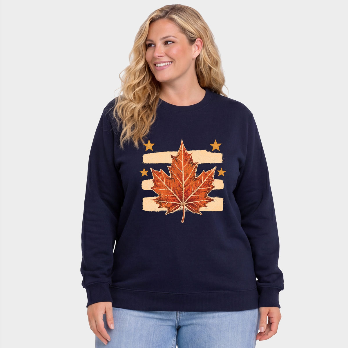 Fall Leaf Stripes - Women's Plus Sized Graphic Sweatshirt