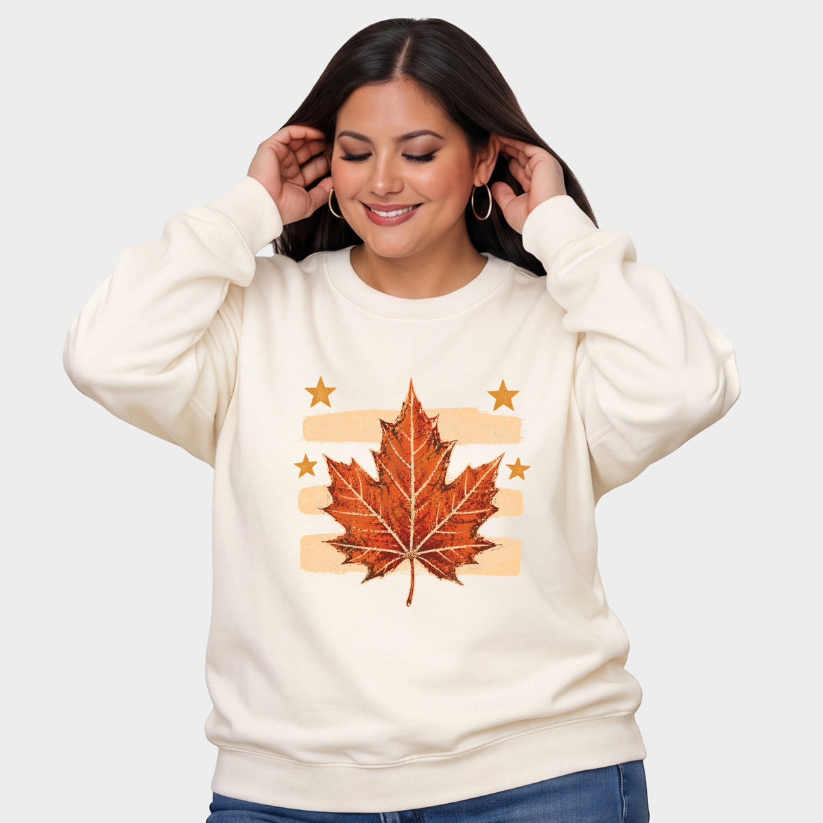 Fall Leaf Stripes - Women's Plus Sized Graphic Sweatshirt