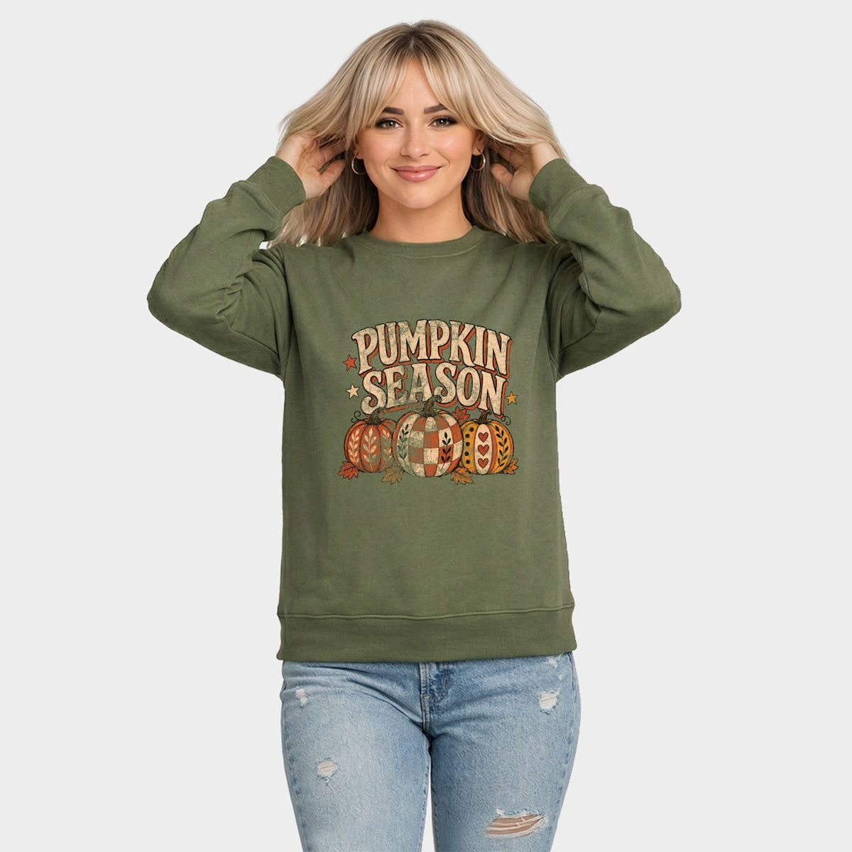 Pumpkin Season Pattern Stars -  Women's Graphic Sweatshirt