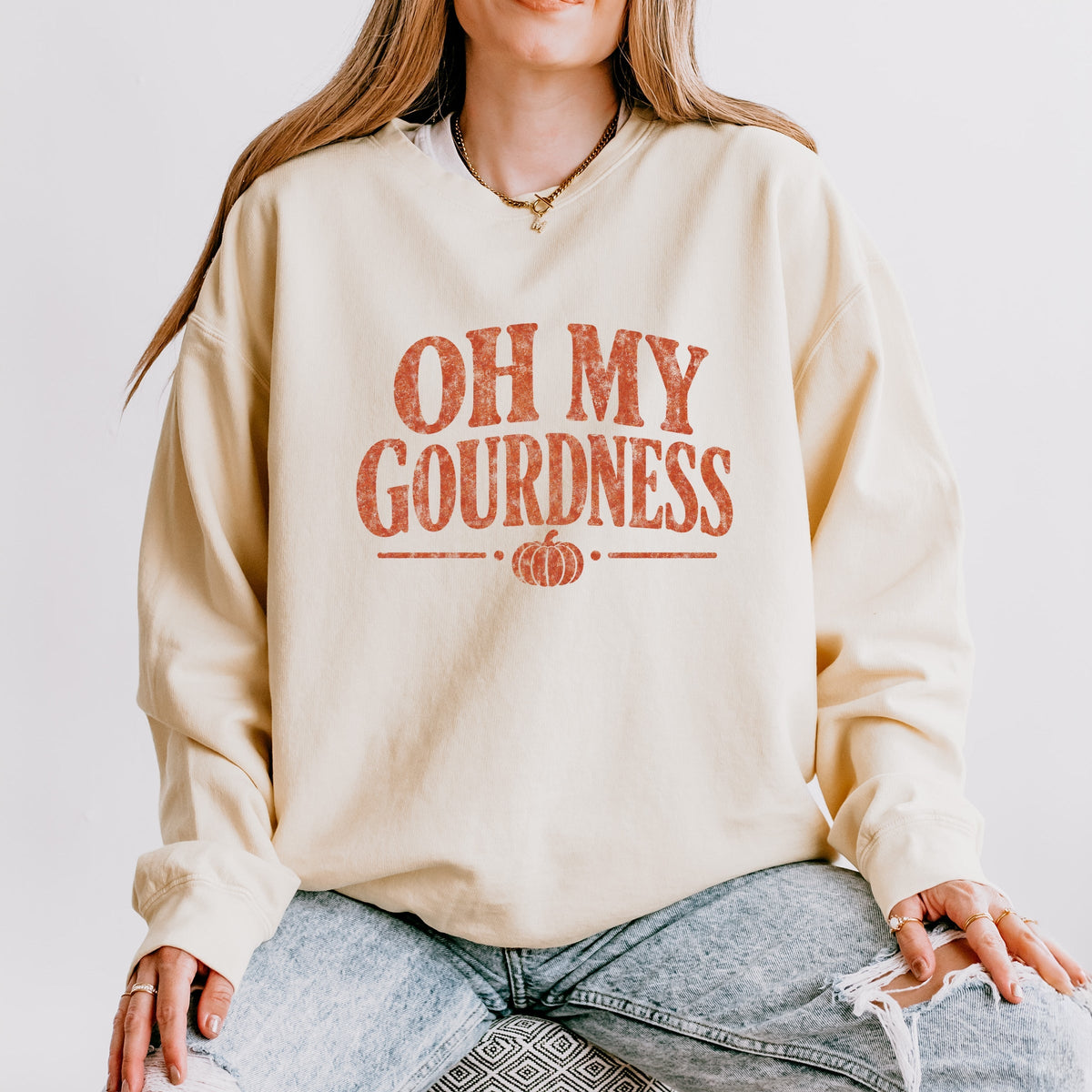 Oh My Gourdness Distressed - Women's Lightweight Garment Dyed Sweatshirt