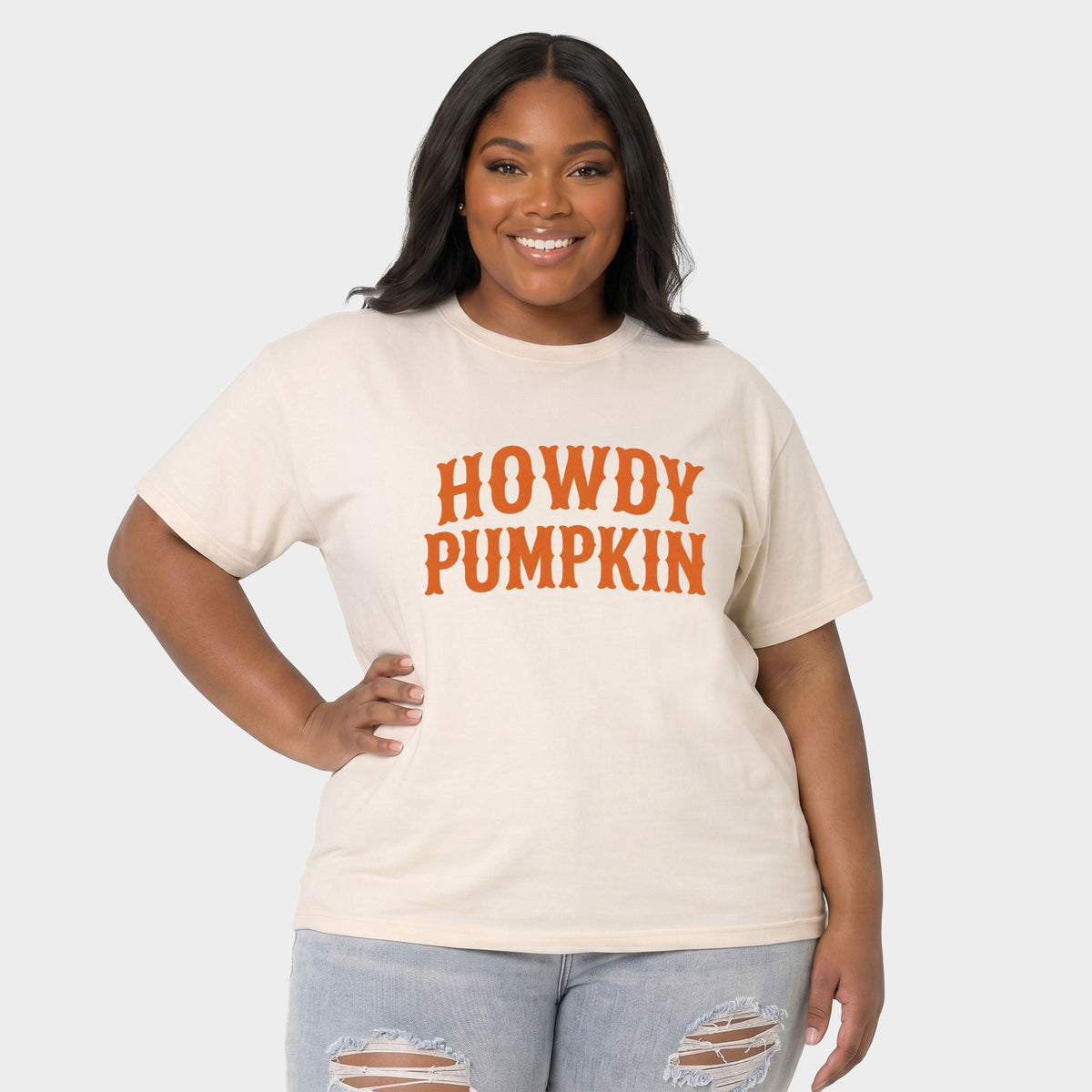 Howdy Pumpkin Western - Women's Plus Sized Garment Dyed Graphic T-Shirt