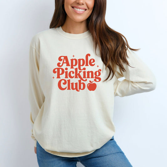 Apple Picking Club Stars - Women's Garment Dyed Long Sleeve Graphic T-Shirt