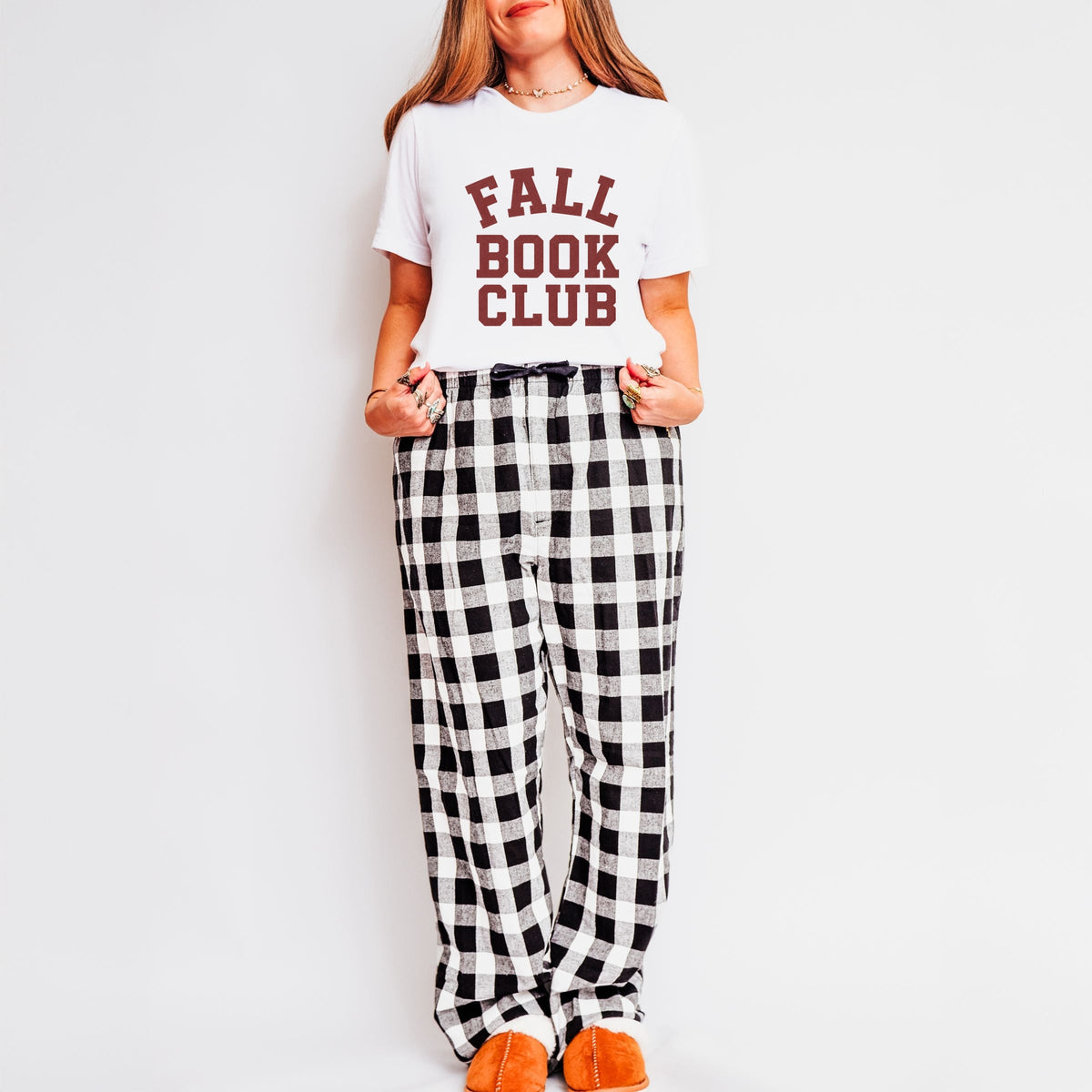 Fall Book Club Varsity - Women's Plaid Pants and Tee Set