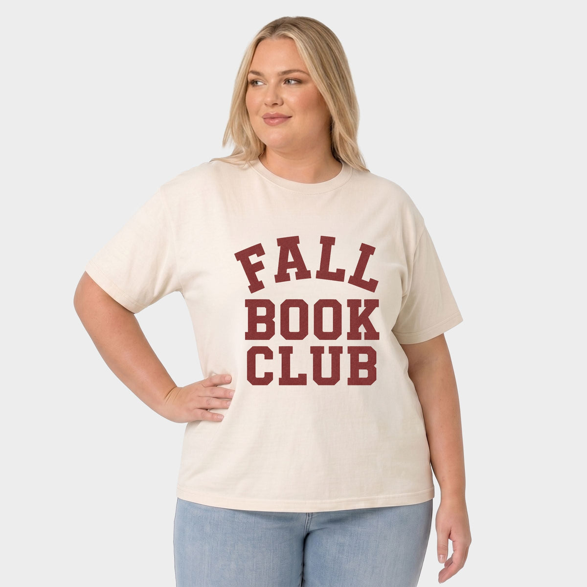 Fall Book Club Varsity - Women's Plus Sized Garment Dyed Graphic T-Shirt