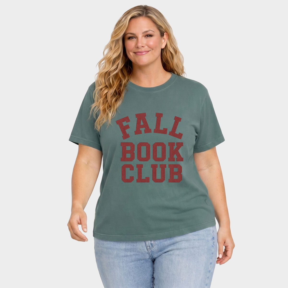 Fall Book Club Varsity - Women's Plus Sized Garment Dyed Graphic T-Shirt